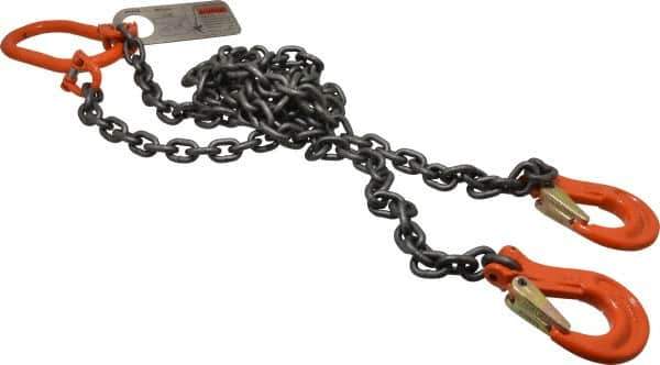 Pewag - 5' Long x 10" Wide, 4,700 Lb Basket Capacity, 4,700 Lb Vertical Capacity, Alloy Steel Web Sling - DOS Chain Sling, 7/32" Diam Chain, Self-Colored, with 2 Sling Hooks & Master Link - Eagle Tool & Supply