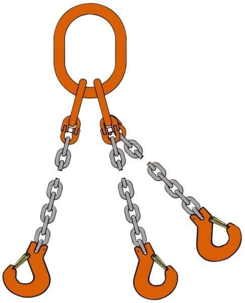 Pewag - 10' Long, 5,500 Lb Basket Capacity, 5,500 Lb Vertical Capacity, Alloy Steel Web Sling - TOG Chain Sling, 7/32" Diam Chain, Silver (Color), with 3 Grab Hooks & Master Link - Eagle Tool & Supply