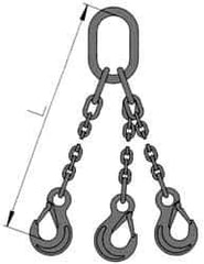 Pewag - 10' Long, 13,500 Lb Basket Capacity, 13,500 Lb Vertical Capacity, 3 Ply, Alloy Steel Web Sling - 4,500 Lb Choker Capacity, TOS Chain Sling, 9/32" Diam Chain, Blue, with 3 Sling Hooks & Master Link - Eagle Tool & Supply