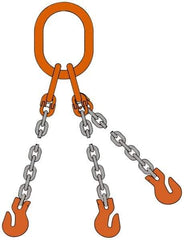 Pewag - 5' Long x 10" Wide, 22,800 Lb Basket Capacity, 22,800 Lb Vertical Capacity, Alloy Steel Web Sling - TOS Chain Sling, 3/8" Diam Chain, Self-Colored, with 3 Sling Hooks & Master Link - Eagle Tool & Supply