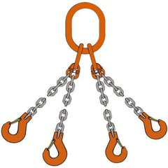 Pewag - 5' Long x 10" Wide, 39,000 Lb Basket Capacity, 39,000 Lb Vertical Capacity, Alloy Steel Web Sling - QOG Chain Sling, 1/2" Diam Chain, Self-Colored, with 4 Grab Hooks & Master Link - Eagle Tool & Supply