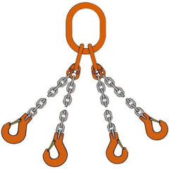 Pewag - 10' Long, 5,500 Lb Basket Capacity, 5,500 Lb Vertical Capacity, Alloy Steel Web Sling - QOS Chain Sling, 7/32" Diam Chain, Silver (Color), with 4 Sling Hooks & Master Link - Eagle Tool & Supply