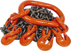 Pewag - 5' Long, 18,400 Lb Basket Capacity, 18,400 Lb Vertical Capacity, Alloy Steel Web Sling - QOG Chain Sling, 3/8" Diam Chain, Silver (Color), with 4 Grab Hooks & Master Link - Eagle Tool & Supply