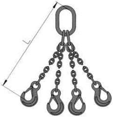 Pewag - 5' Long x 10" Wide, 39,000 Lb Basket Capacity, 39,000 Lb Vertical Capacity, Alloy Steel Web Sling - QOG Chain Sling, 1/2" Diam Chain, Self-Colored, with 4 Grab Hooks, Master Link & 4 Shortening Hooks - Eagle Tool & Supply