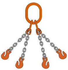 Pewag - 5' Long x 10" Wide, 39,000 Lb Basket Capacity, 39,000 Lb Vertical Capacity, Alloy Steel Web Sling - QOS Chain Sling, 1/2" Diam Chain, Self-Colored, with 4 Sling Hooks & Master Link - Eagle Tool & Supply