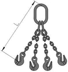 Pewag - 10' Long, 18,400 Lb Basket Capacity, 10,600 Lb Vertical Capacity, 4 Ply, Alloy Steel Web Sling - 10,600 Lb Choker Capacity, QOG Chain Sling, 3/8" Diam Chain, Blue, with 4 Grab Hooks & Master Link - Eagle Tool & Supply