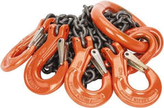 Pewag - 5' Long x 10" Wide, 11,200 Lb Basket Capacity, 11,200 Lb Vertical Capacity, Alloy Steel Web Sling - QOS Chain Sling, 9/32" Diam Chain, Self-Colored, with 4 Sling Hooks & Master Link - Eagle Tool & Supply