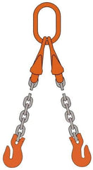 Pewag - 5' Long x 10" Wide, 4,700 Lb Basket Capacity, 4,700 Lb Vertical Capacity, Alloy Steel Web Sling - DOG Chain Sling, 7/32" Diam Chain, Self-Colored, with 2 Grab Hooks, Master Link & 2 Shortening Hooks - Eagle Tool & Supply