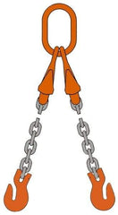 Pewag - 5' Long, 12,300 Lb Basket Capacity, 12,300 Lb Vertical Capacity, Alloy Steel Web Sling - DOG Chain Sling, 3/8" Diam Chain, Silver (Color), with 2 Grab Hooks, Master Link & 2 Shortening Hooks - Eagle Tool & Supply