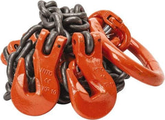 Pewag - 5' Long x 10" Wide, 15,200 Lb Basket Capacity, 15,200 Lb Vertical Capacity, Alloy Steel Web Sling - DOG Chain Sling, 3/8" Diam Chain, Self-Colored, with 2 Grab Hooks, Master Link & 2 Shortening Hooks - Eagle Tool & Supply