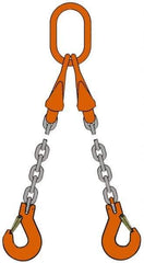 Pewag - 5' Long, 3,600 Lb Basket Capacity, 3,600 Lb Vertical Capacity, Alloy Steel Web Sling - DOS Chain Sling, 7/32" Diam Chain, Silver (Color), with 2 Sling Hooks, Master Link & 2 Shortening Hooks - Eagle Tool & Supply