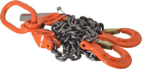 Pewag - 5' Long x 10" Wide, 7,500 Lb Basket Capacity, 7,500 Lb Vertical Capacity, Alloy Steel Web Sling - DOS Chain Sling, 9/32" Diam Chain, Self-Colored, with 2 Sling Hooks, Master Link & 2 Shortening Hooks - Eagle Tool & Supply