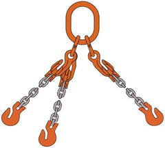 Pewag - 5' Long x 10" Wide, 7,000 Lb Basket Capacity, 7,000 Lb Vertical Capacity, Alloy Steel Web Sling - TOG Chain Sling, 7/32" Diam Chain, Self-Colored, with Grab Hooks, Master Link & 3 Shortening Hooks - Eagle Tool & Supply