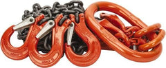 Pewag - 5' Long x 10" Wide, 7,000 Lb Basket Capacity, 7,000 Lb Vertical Capacity, Alloy Steel Web Sling - TOS Chain Sling, 7/32" Diam Chain, Self-Colored, with 3 Sling Hooks, Master Link & 3 Shortening Hooks - Eagle Tool & Supply