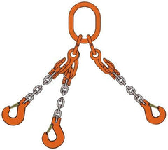 Pewag - 5' Long, 18,400 Lb Basket Capacity, 18,400 Lb Vertical Capacity, Alloy Steel Web Sling - TOS Chain Sling, 3/8" Diam Chain, Silver (Color), with 3 Sling Hooks, Master Link & 3 Shortening Hooks - Eagle Tool & Supply