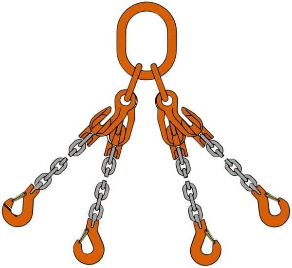 Pewag - 5' Long x 10" Wide, 11,200 Lb Basket Capacity, 11,200 Lb Vertical Capacity, Alloy Steel Web Sling - QOS Chain Sling, 9/32" Diam Chain, Self-Colored, with 4 Sling Hooks, Master Link & 4 Shortening Hooks - Eagle Tool & Supply
