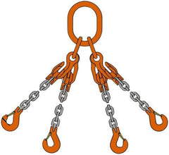 Pewag - 5' Long, 18,400 Lb Basket Capacity, 18,400 Lb Vertical Capacity, Alloy Steel Web Sling - QOS Chain Sling, 3/8" Diam Chain, Silver (Color), with 4 Sling Hooks, Master Link & 4 Shortening Hooks - Eagle Tool & Supply