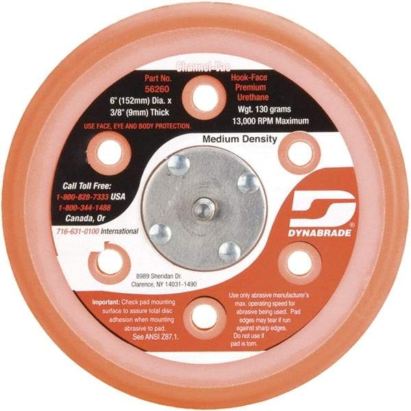 Dynabrade - 6" Diam Hook & Loop Disc Backing Pad - Medium Density, 13,000 RPM - Eagle Tool & Supply