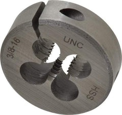 Interstate - 3/8-16 UNC Thread, 1-1/2" Outside Diam High Speed Steel Round Die - Right Hand Thread, Adjustable - Exact Industrial Supply