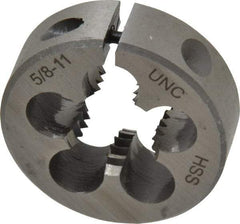 Interstate - 5/8-11 UNC Thread, 1-1/2" Outside Diam High Speed Steel Round Die - Right Hand Thread, Adjustable - Exact Industrial Supply