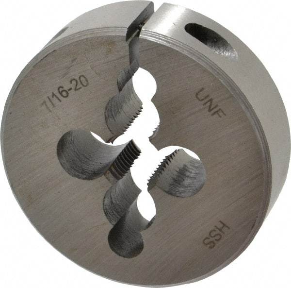 Interstate - 7/16-20 UNF Thread, 2" Outside Diam High Speed Steel Round Die - Right Hand Thread, Adjustable - Exact Industrial Supply