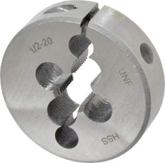 Interstate - 1/2-20 UNF Thread, 2" Outside Diam High Speed Steel Round Die - Right Hand Thread, Adjustable - Exact Industrial Supply