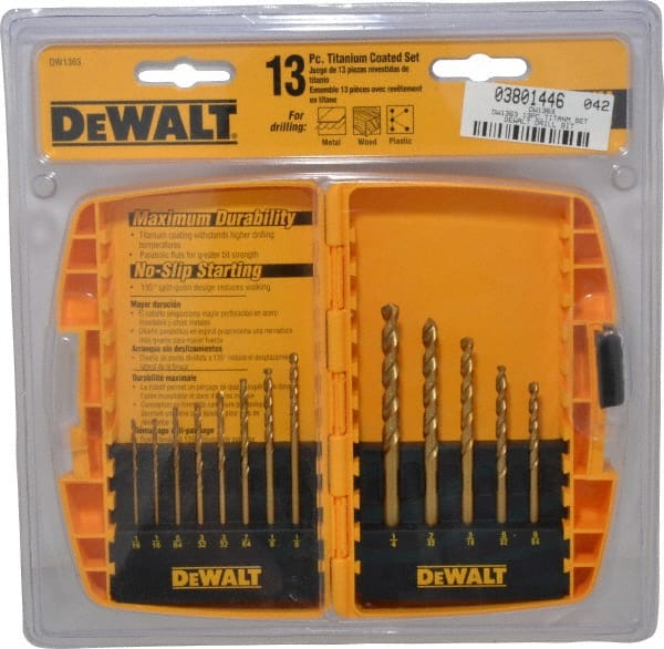 DeWALT - 1/16 to 1/4", 135° Point, Titanium Finish, High Speed Steel Jobber Length Drill Bit Set - Eagle Tool & Supply