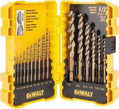DeWALT - 1/16 to 1/2", 135° Point, Gold Finish, High Speed Steel Jobber Length Drill Bit Set - Eagle Tool & Supply