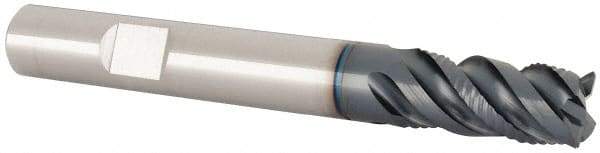 Iscar - 3/8" Diam, 3/4" LOC, 4 Flute Solid Carbide Roughing & Finishing Corner Chamfer End Mill - TiAlN Finish, 3" OAL, 3/8" Shank Diam, Weldon Shank, 45° Helix, Centercutting - Eagle Tool & Supply