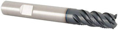 Iscar - 3/8" Diam, 3/4" LOC, 4 Flute Solid Carbide Roughing & Finishing Corner Chamfer End Mill - TiAlN Finish, 3" OAL, 3/8" Shank Diam, Weldon Shank, 45° Helix, Centercutting - Eagle Tool & Supply