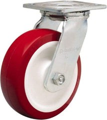 Hamilton - 6" Diam x 2" Wide x 7-1/2" OAH Top Plate Mount Swivel Caster - Polyurethane Mold on Polypropylene, 900 Lb Capacity, Straight Roller Bearing, 4 x 4-1/2" Plate - Eagle Tool & Supply