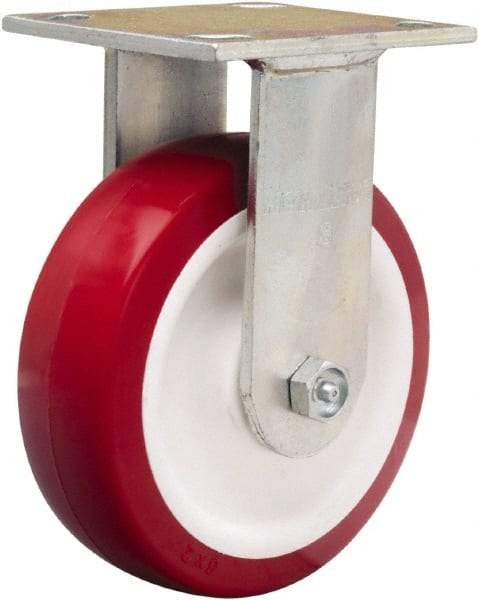 Hamilton - 6" Diam x 2" Wide x 7-1/2" OAH Top Plate Mount Rigid Caster - Polyurethane Mold on Polypropylene, 900 Lb Capacity, Straight Roller Bearing, 4 x 4-1/2" Plate - Eagle Tool & Supply