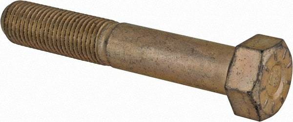 Made in USA - 3/8-24 UNF, 2-1/4" Length Under Head Hex Head Cap Screw - Partially Threaded, Grade L9 Alloy Steel, Zinc Yellow Dichromate Finish, 9/16" Hex - Eagle Tool & Supply