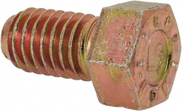 Made in USA - 7/16-14 UNC, 3/4" Length Under Head Hex Head Cap Screw - Fully Threaded, Grade L9 Alloy Steel, Zinc Yellow Dichromate Finish, 5/8" Hex - Eagle Tool & Supply