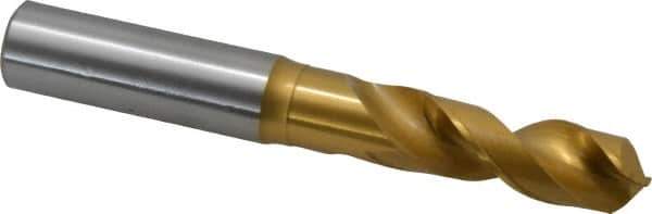 OSG - 14.50086mm 120° Spiral Flute Vanadium High Speed Steel Screw Machine Drill Bit - TiN Finish, Right Hand Cut, 56mm Flute Length, 116mm OAL, Faceted Point, Straight Shank - Eagle Tool & Supply