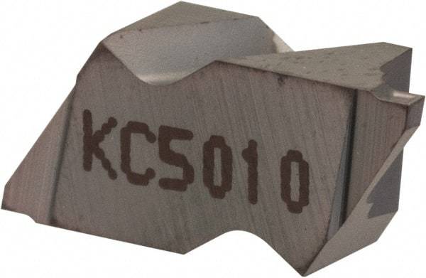 Kennametal - 2M100NG K Grade KC5010, 1mm Cutting Width Carbide Grooving Insert - 1.27mm Max Depth of Cut, Left Hand, 0.09mm Corner Radius, TiAlN Finish - Eagle Tool & Supply
