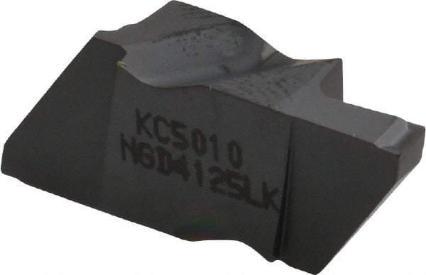 Kennametal - 4125NGD K Grade KC5010, 3.18mm Cutting Width Carbide Grooving Insert - 6.35mm Max Depth of Cut, Left Hand, 0.19mm Corner Radius, TiAlN Finish - Eagle Tool & Supply