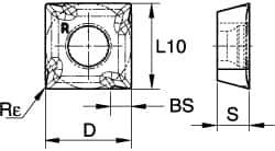 Kennametal - SDCT431 LD2 Grade KC725M Carbide Milling Insert - TiN/TiCN/TiN Finish, 3/16" Thick, 1/2" Inscribed Circle, 0.4mm Corner Radius - Eagle Tool & Supply