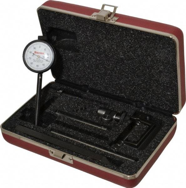 Starrett - 0.2 Inch Range, 0.001 Inch Dial Graduation, Horizontal Dial Test Indicator - 1-11/16 Inch White Dial, 0-100 Dial Reading - Eagle Tool & Supply