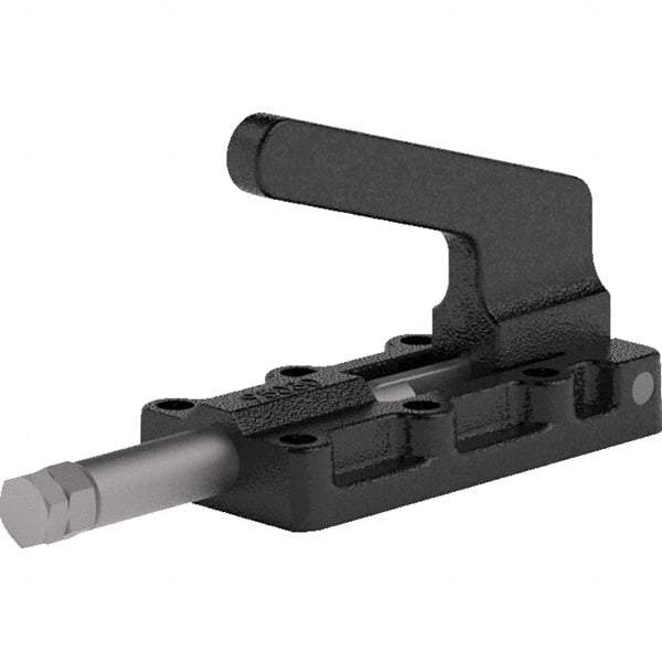 De-Sta-Co - 550 Lb Load Capacity, Flanged Base, Carbon Steel, Standard Straight Line Action Clamp - 6 Mounting Holes, 0.22" Mounting Hole Diam, 0.39" Plunger Diam, Straight Handle - Eagle Tool & Supply