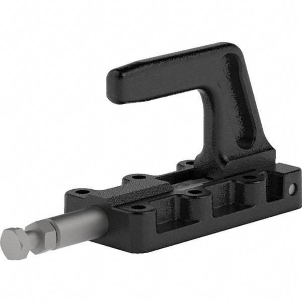 De-Sta-Co - 1,100 Lb Load Capacity, Flanged Base, Carbon Steel, Standard Straight Line Action Clamp - 6 Mounting Holes, 0.26" Mounting Hole Diam, 0.55" Plunger Diam, Straight Handle - Eagle Tool & Supply