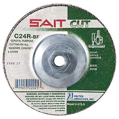 Sait - 24 Grit, 5" Wheel Diam, 1/8" Wheel Thickness, Type 27 Depressed Center Wheel - Silicon Carbide, Resinoid Bond, R Hardness, 12,200 Max RPM, Compatible with Angle Grinder - Eagle Tool & Supply