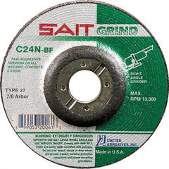 Sait - 24 Grit, 4-1/2" Diam x 1/4" Thick x 7/8" Arbor, Type 27 Depressed Center Wheel - Exact Industrial Supply