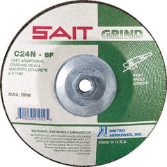 Sait - 24 Grit, 9" Wheel Diam, 1/4" Wheel Thickness, Type 27 Depressed Center Wheel - Silicon Carbide, Resinoid Bond, N Hardness, 6,600 Max RPM, Compatible with Angle Grinder - Eagle Tool & Supply