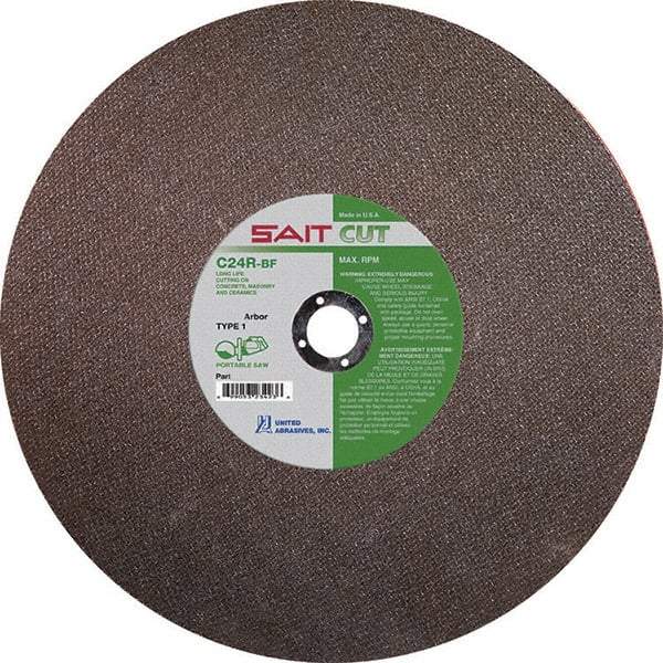 Sait - 14" 24 Grit Silicon Carbide Cutoff Wheel - 1/8" Thick, 1" Arbor, 5,400 Max RPM, Use with Portable Tools - Eagle Tool & Supply