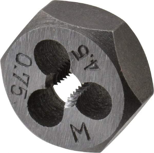 Interstate - M4.5x0.75 Metric Coarse Thread, 19/32" Hex, Right Hand Thread, Hex Rethreading Die - Carbon Steel, 1/4" Thick - Exact Industrial Supply