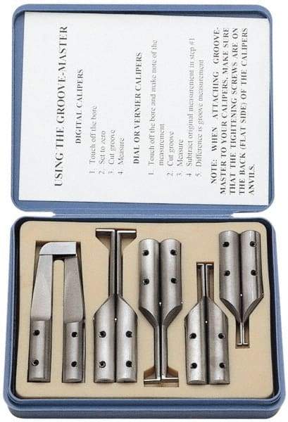 SPI - 6" OAL, Accurate up to 0.001", 0.4, 0.65 & 1mm Wide Flange, Hard Chrome Steel Caliper Attachment Set - 5 Pieces, 10, 16, 25, 32 & 76mm Bore Depth, For Use with 6" Vernier, Dial & Digital Calipers - Eagle Tool & Supply