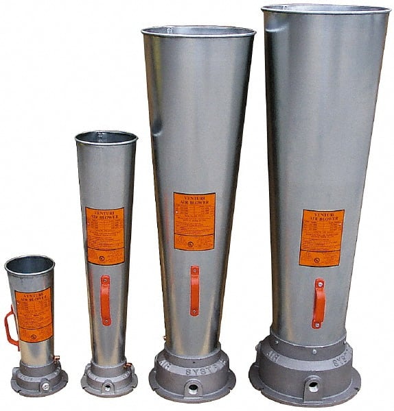 AIR Systems - Venturi Style Pneumatic Blowers; SCFM @ 40 PSIG (Air Consumed): 73 ; SCFM @ 60 PSIG (Air Consumed): 98 ; SCFM @ 80 PSIG (Air Consumed): 124 ; Horn Material: Galvanized Steel ; NPT Size (Inch): 1 ; Overall Length (Decimal Inch): 44.0000 - Exact Industrial Supply