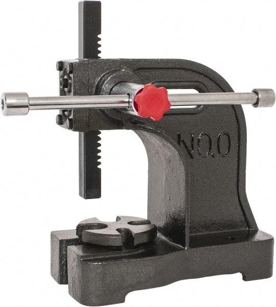 Palmgren - 3/4" Ram, 3-3/4" Throat Depth, 1/2 Ton Manual Arbor Press - 4-1/2" Max Work Height x 7-1/2" Max Work Width, Single Leverage, 5-1/8" Base Width x 9-3/8" Base Depth - Eagle Tool & Supply