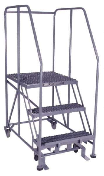 PW Platforms - 3 Step, 60 Inch Overall Height, Grip Strut Tread, Rolling Safety Ladder - 600 Lb. Load Capacity, 30 Inch Platform Height, 26 Inch Base Width x 44 Inch Base Depth - Eagle Tool & Supply